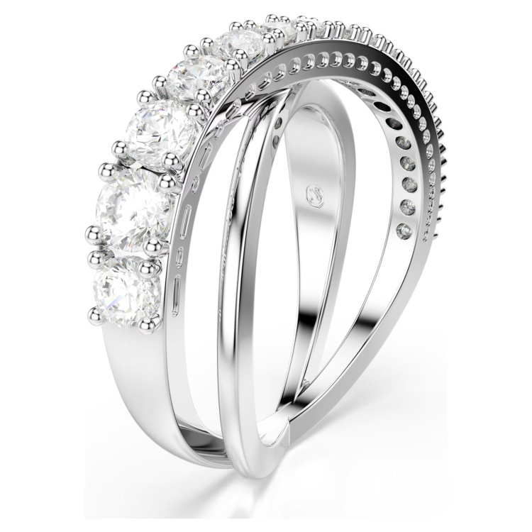 Hyperbola ring Round cut, White, Rhodium plated